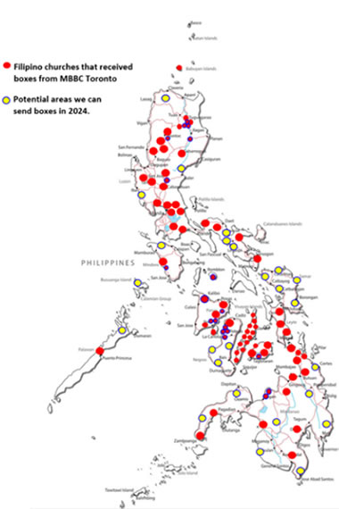 Locations in the Philippines with pastors adopted