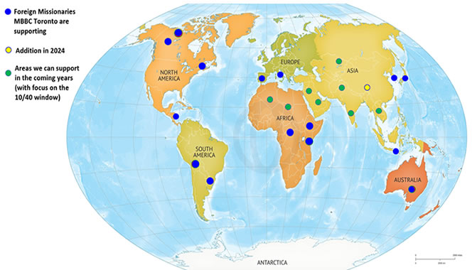 Locations in the world with missionaries supported