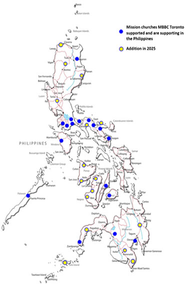 Locations in the Philippines with missionaries supported